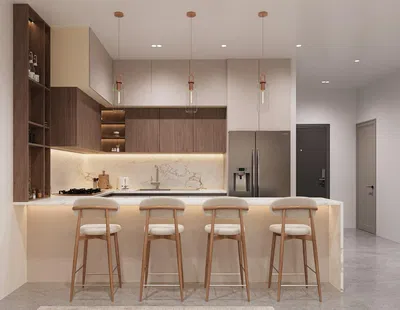 Cuisine; électroménager, style moderne, lumière naturelle, rénové