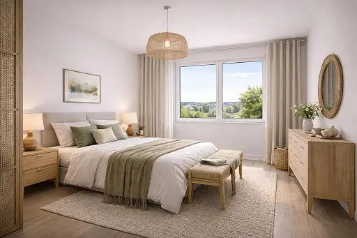 Chambre; lumière naturelle, style moderne