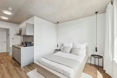 Bedroom; wood floor, natural light, modern style