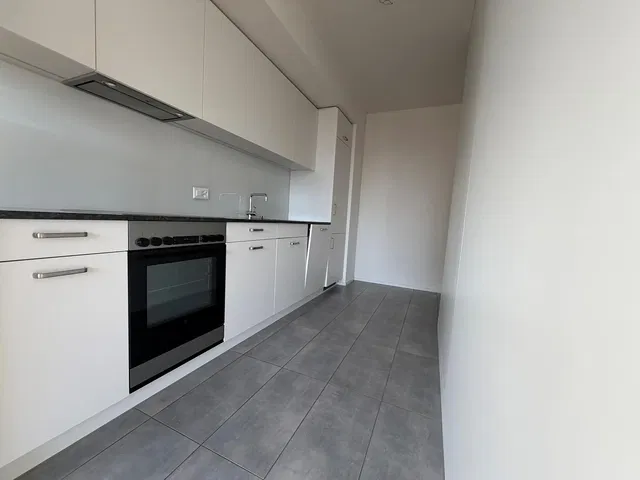 Kuchyňa; kuchynské spotrebiče, dlažba, po rekonštrukcii, prirodzené svetlo, moderný štýl