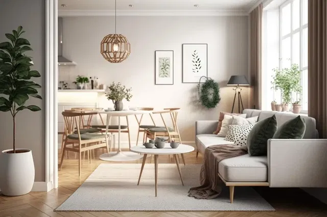 Wohnzimmer; tageslicht, moderner stil, holzboden