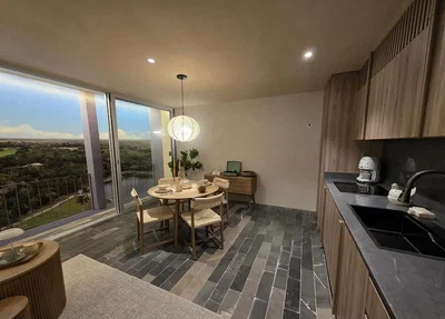 Mutfak; manzara, fayans zemin, doğal ışık