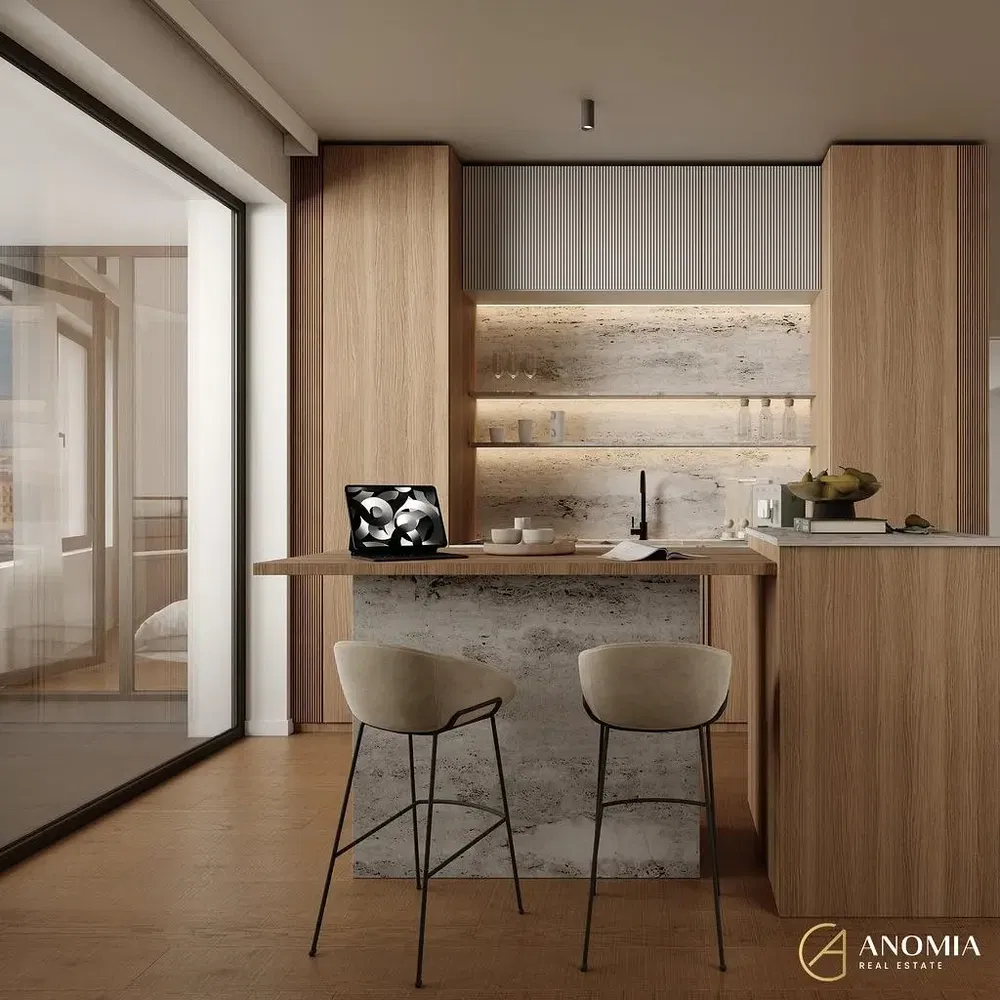 Keuken; moderne stijl, houten vloer, natuurlijk licht