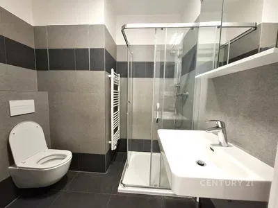 Toilette; fliesenboden, renoviert, tageslicht, moderner stil