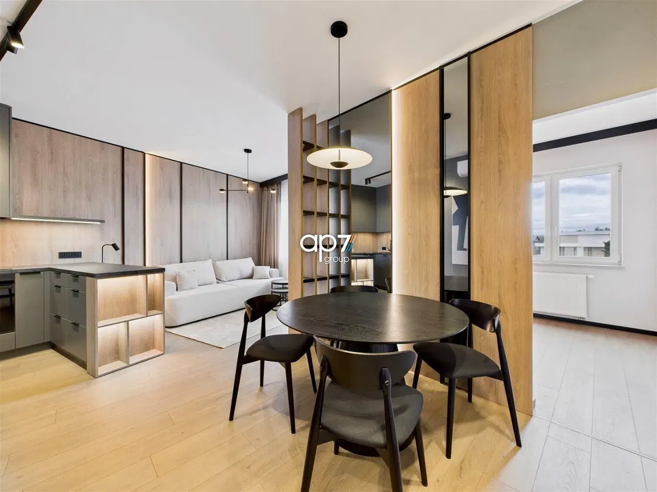 Salon; vue, style moderne, parquet, lumière naturelle