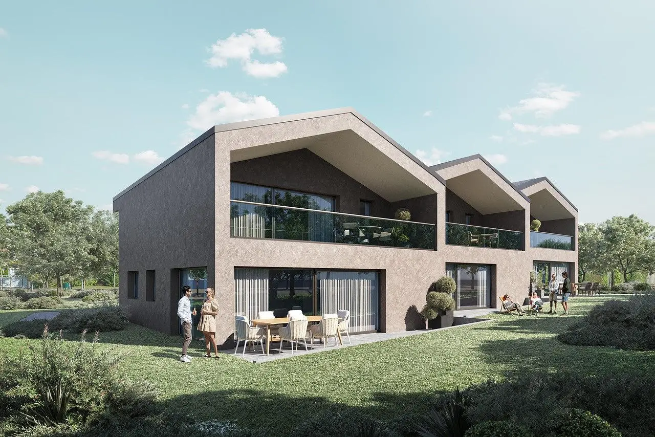 Haus und umgebung; blick, tageslicht, moderner stil