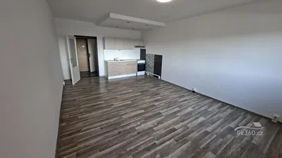 Obývací pokoj; dřevěná podlaha, přirozené světlo, po rekonstrukci