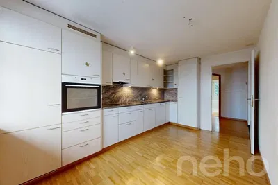 Küche; küchengeräte, holzboden, tageslicht, moderner stil