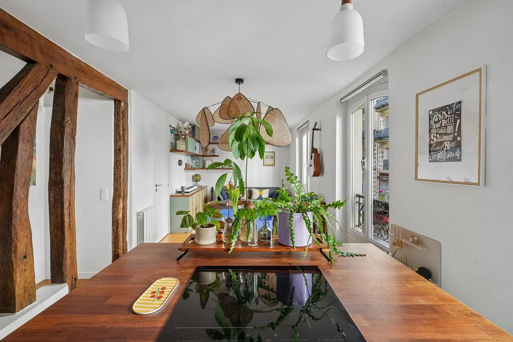 Кухиња; кухињски апарати, природно светло, модерни стил, дрвене греде