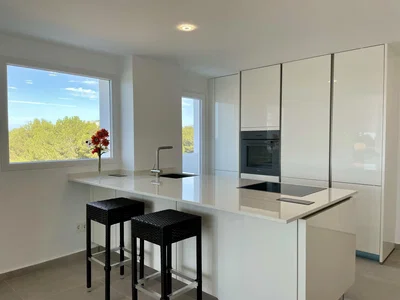Cucina; vista, elettrodomestici, luce naturale, stile moderno, pavimento in piastrelle
