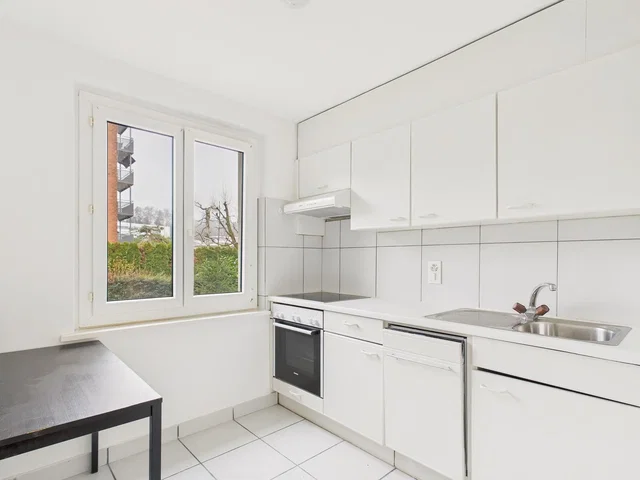 Kitchen; kitchen appliances, tile floor, view, natural light