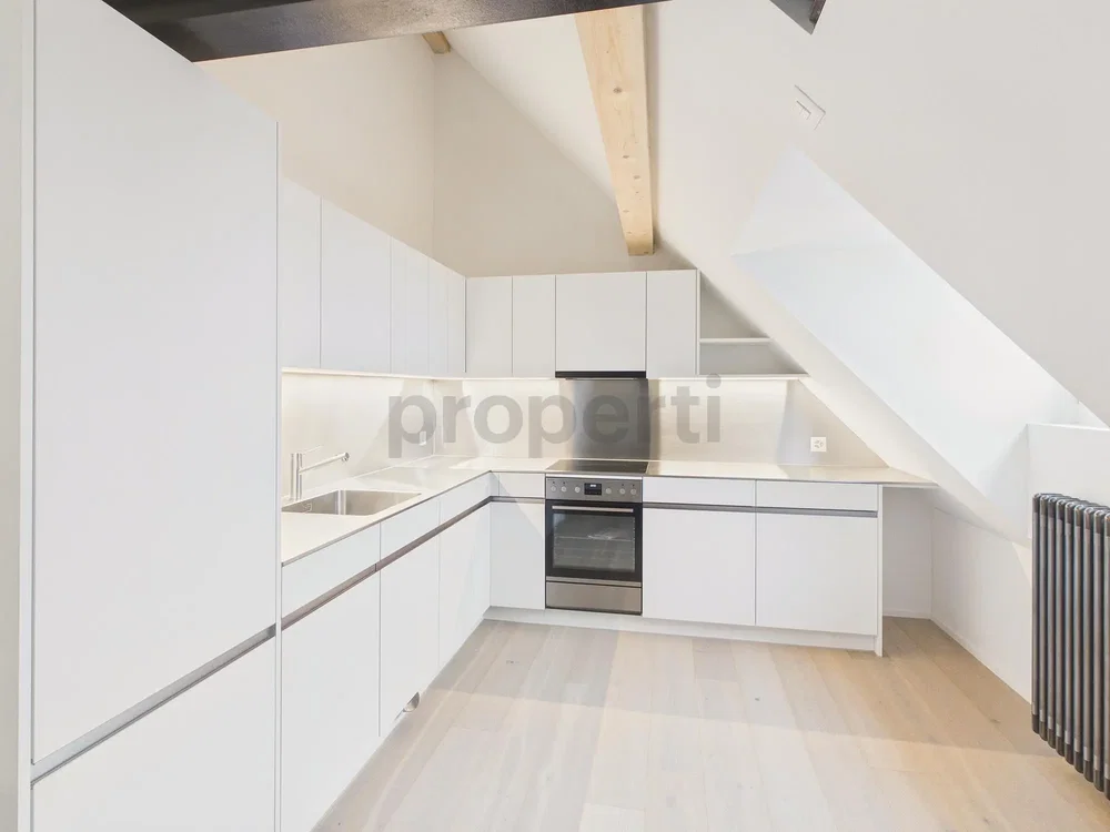 Cucina; elettrodomestici, travi in legno, ristrutturato, luce naturale, stile moderno, pavimento in legno