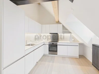 Cucina; elettrodomestici, travi in legno, ristrutturato, luce naturale, stile moderno, pavimento in legno