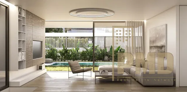 Living room; view, wood floor, natural light, modern style