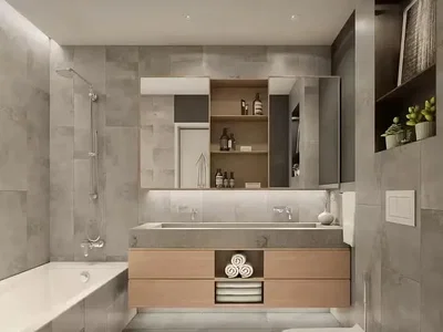 Salle de bain; carrelage, rénové, lumière naturelle, style moderne