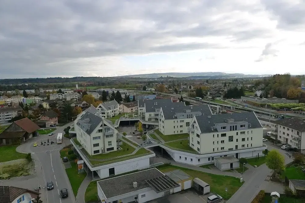 House and surroundings; view