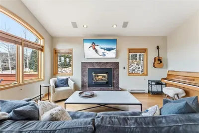 Salon; cheminée, lumière naturelle, vue