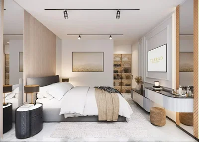 Chambre; style moderne, lumière naturelle