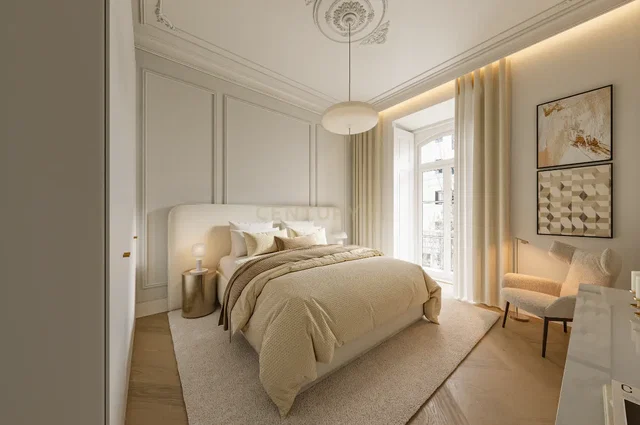 Spálňa; prirodzené svetlo, moderný štýl, drevená podlaha