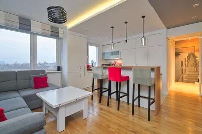 Oturma odası; manzara, ahşap zemin, doğal ışık, modern stil
