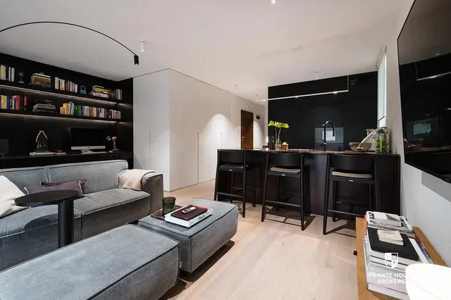 Obývací pokoj; moderní styl, dřevěná podlaha, přirozené světlo