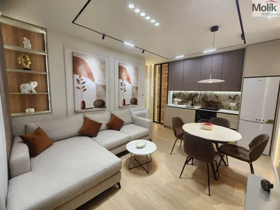Oturma odası; modern stil, mutfak aletleri, doğal ışık, ahşap zemin