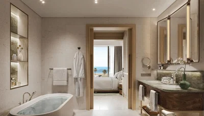 Salle de bain; vue, lumière naturelle, style moderne