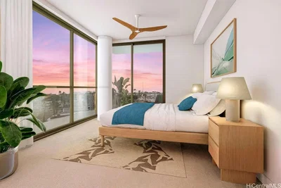 Ložnice; výhled, přirozené světlo, moderní styl