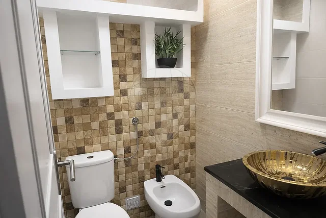 Toilet; tile floor, renovated, natural light
