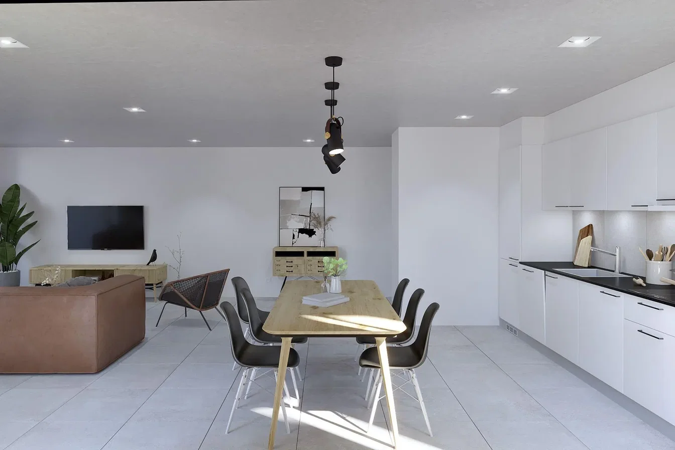 Cuisine; carrelage, style moderne, lumière naturelle, électroménager