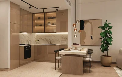 Mutfak; mutfak aletleri, doğal ışık, modern stil