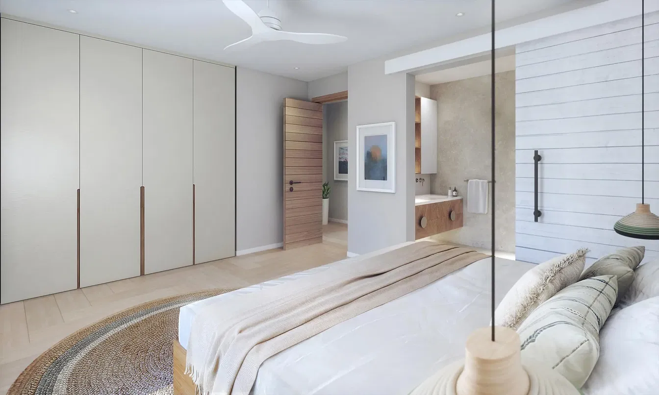 Спаваћа соба; природно светло, модерни стил, плочице, дрвени под