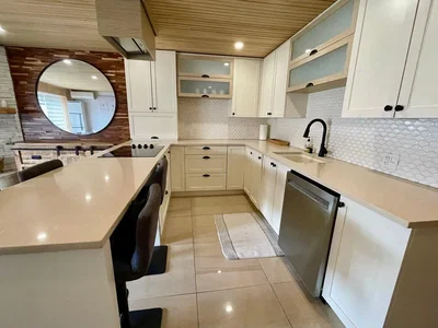 Cucina; elettrodomestici, pavimento in piastrelle, ristrutturato, luce naturale, stile moderno