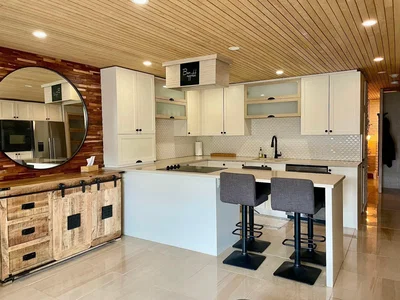 Cucina; elettrodomestici, pavimento in piastrelle, ristrutturato, luce naturale, stile moderno