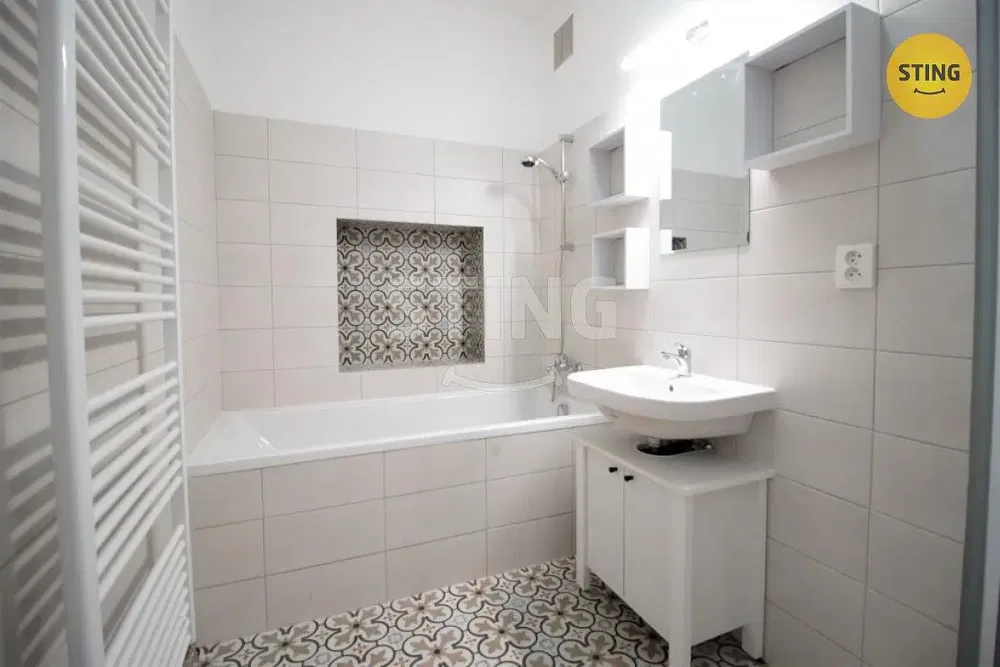 Salle de bain; carrelage, rénové, lumière naturelle, style moderne