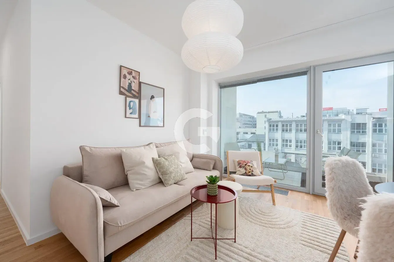 Wohnzimmer; blick, holzboden, tageslicht, moderner stil