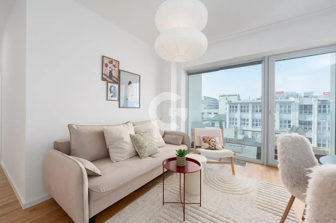 Wohnzimmer; blick, holzboden, tageslicht, moderner stil