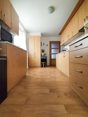 Küche; küchengeräte, holzboden, tageslicht