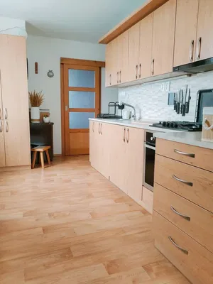 Küche; küchengeräte, holzboden, renoviert, tageslicht, moderner stil