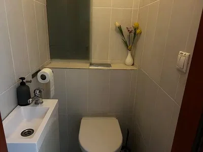 Toilette; fliesenboden, tageslicht