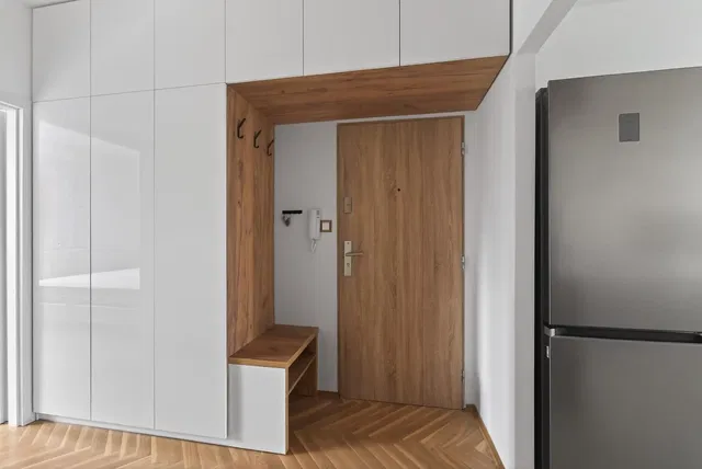 Cloakroom; wood floor, modern style