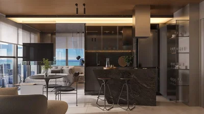 Oturma odası; manzara, modern stil, doğal ışık