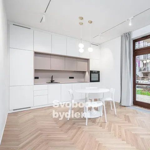 Kitchen; view, modern style, wood floor, natural light, kitchen appliances