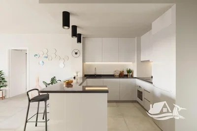 Kuchyně; kuchyňské spotřebiče, přirozené světlo, moderní styl, dlažba, po rekonstrukci