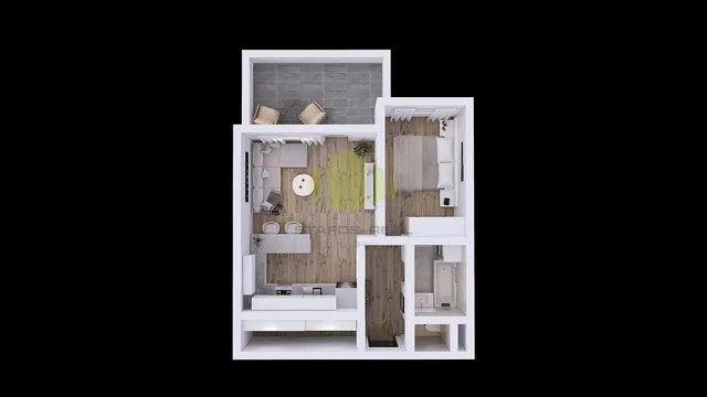Living room; tile floor, wood floor