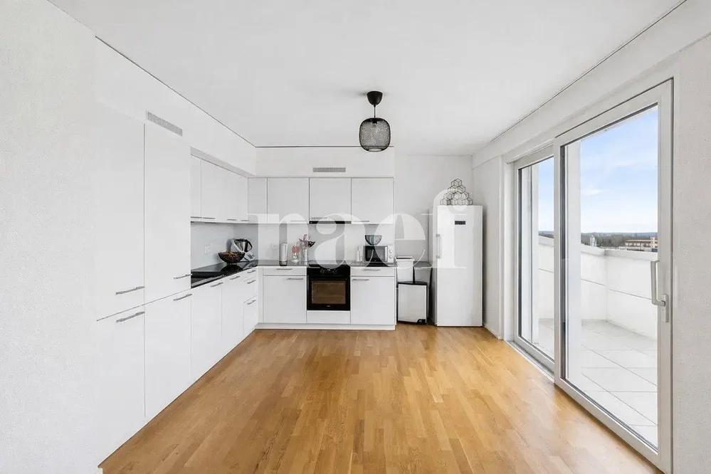 Cucina; elettrodomestici, vista, pavimento in legno, luce naturale, stile moderno