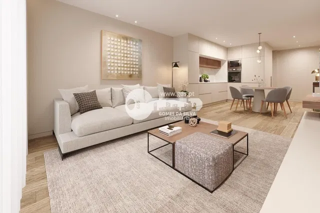 Living room; modern style, wood floor, natural light, kitchen appliances