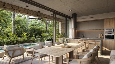 Cuisine; vue, électroménager, lumière naturelle