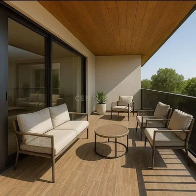 Balkon; fliesenboden, blick, tageslicht