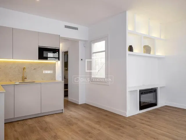 Kitchen; fireplace, renovated, natural light